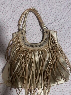 Fringed Metallic Gold Women's Handbag cute purse